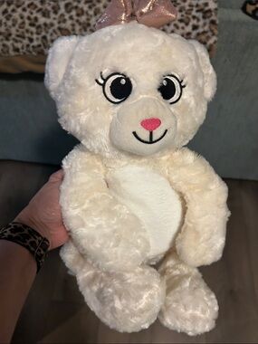 Cream Plush Bear with Pink Bow - Soft Huggable Stuffed Animal